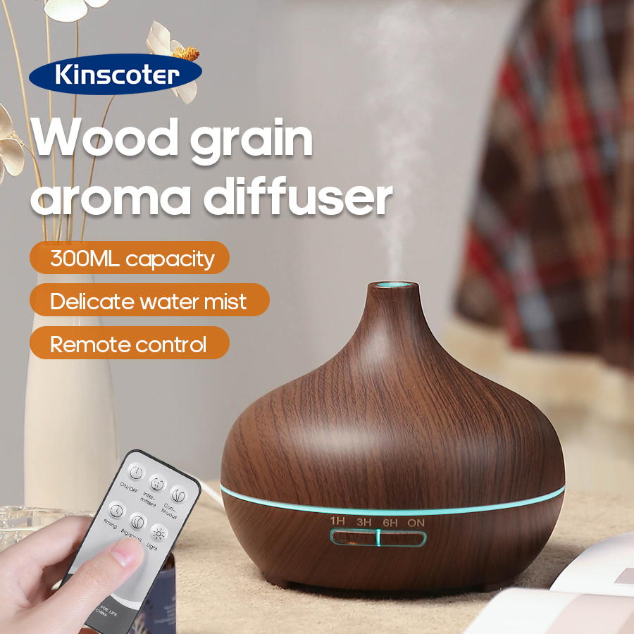Home Fragrance Oil Diffuser - KINSCOTER Aromatherapie-Diffusor mit Holzmaserung, 300 ml,