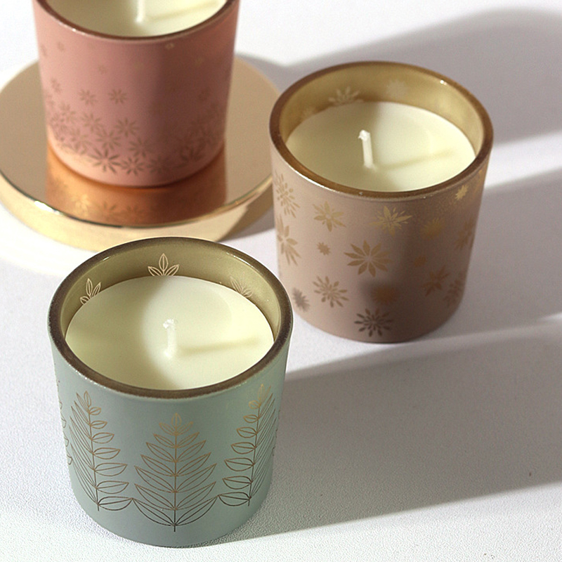 Home Fragrance Flowers - Bunte Keramikkerzen, kreativer Heimduft, geschnitzte Glasbecher,