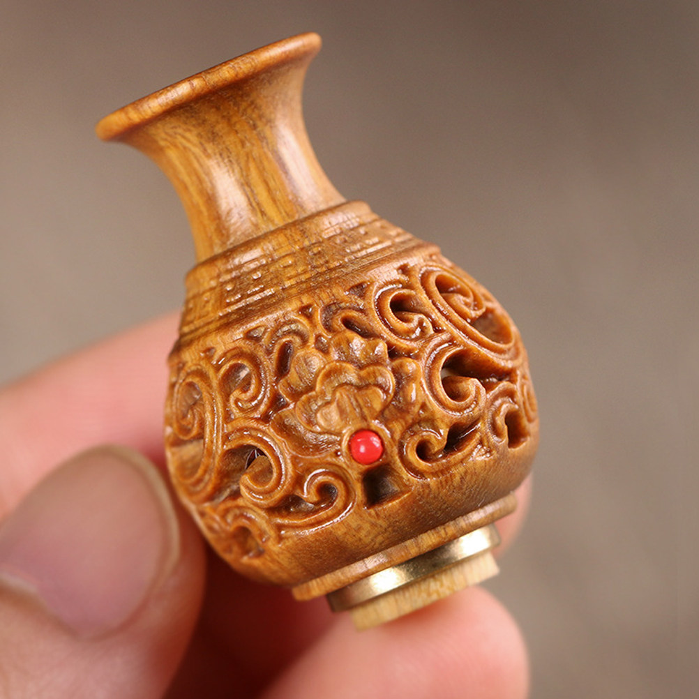 Aroma Bead Sachet - Natürlicher Sandelholz-Sachetbehälter in Vase-Form, geschnitzt, hohl,