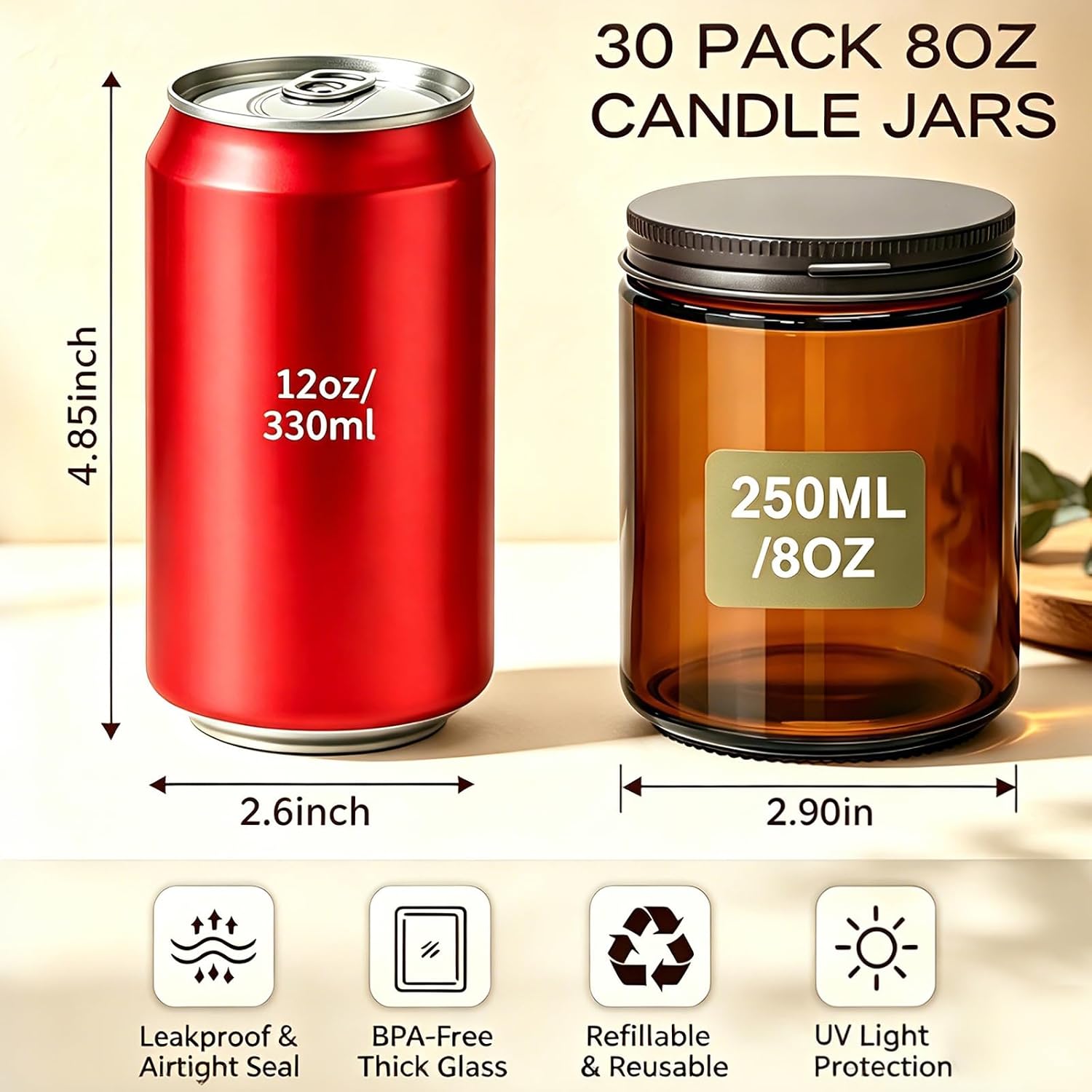 30er-Pack 8oz Bernsteinfarbene – Amber Jar Candle Bewertung und Preis